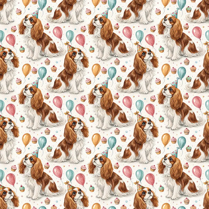 Party Animal Cavalier King Charles Spaniel Birthday Wrapping Paper — repeating pattern tile