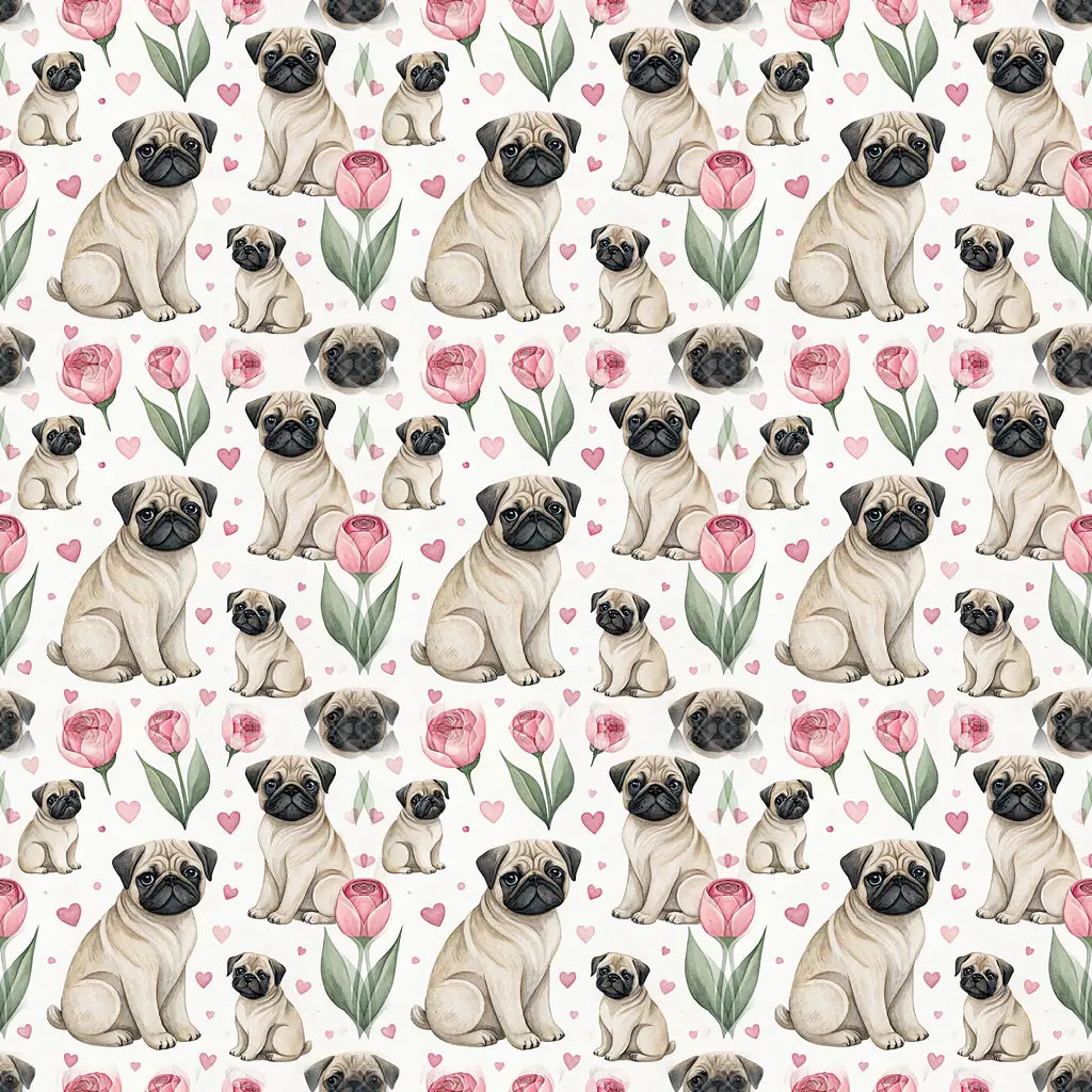 Pug Floral Mother's Day Wrapping Paper — repeating pattern tile