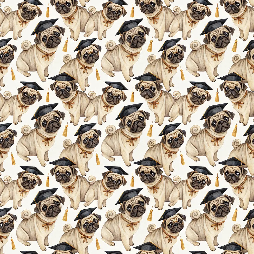 Pug Graduation Wrapping Paper — repeating pattern tile