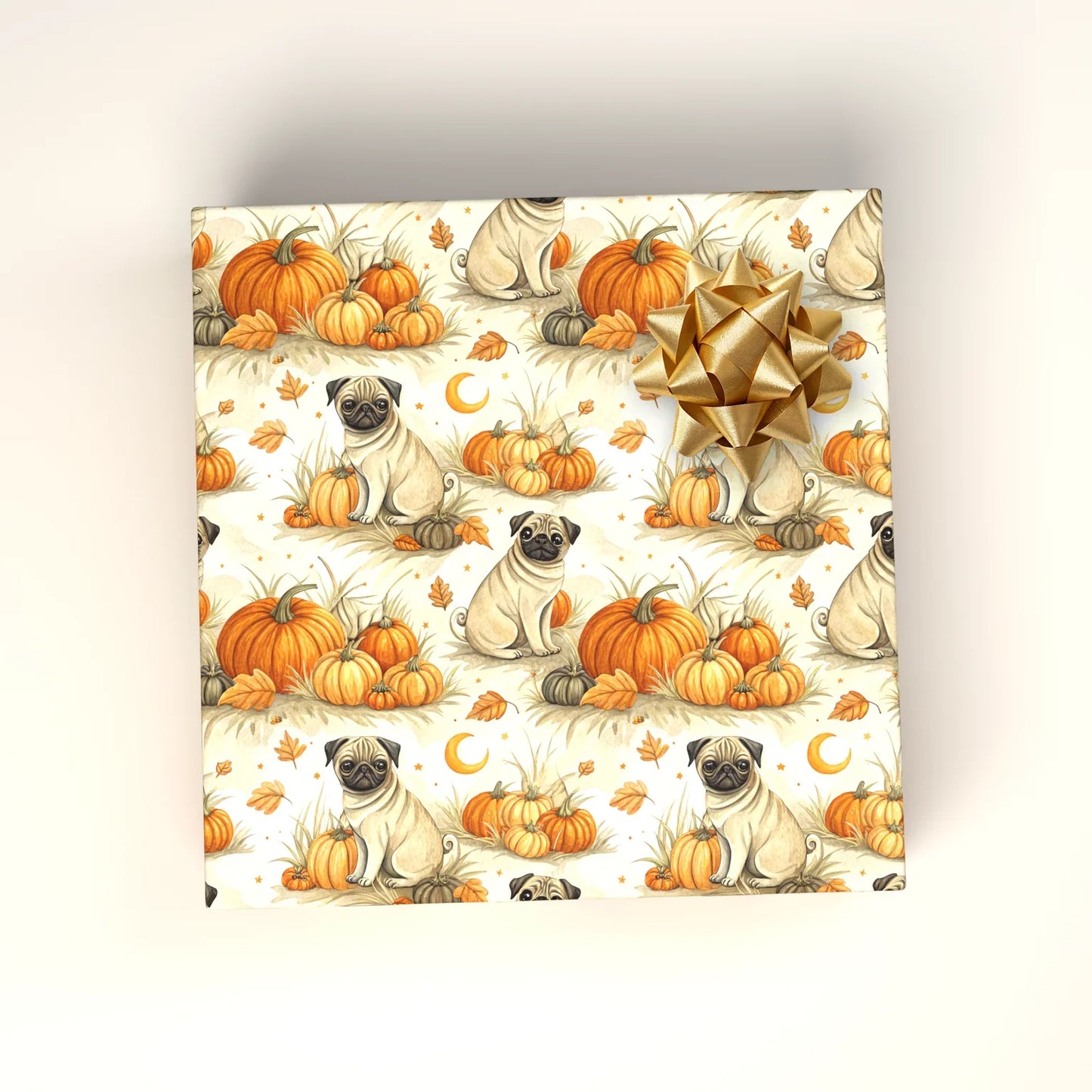 Pug Pumpkin Patch Halloween Wrapping Paper — wrapped gift presentation
