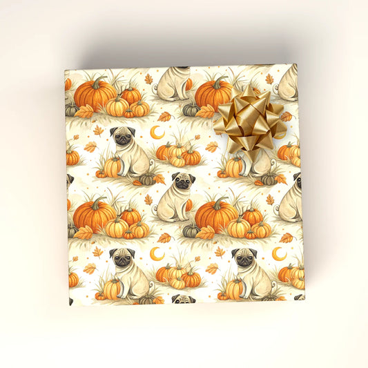 Pug Pumpkin Patch Halloween Wrapping Paper — wrapped gift presentation