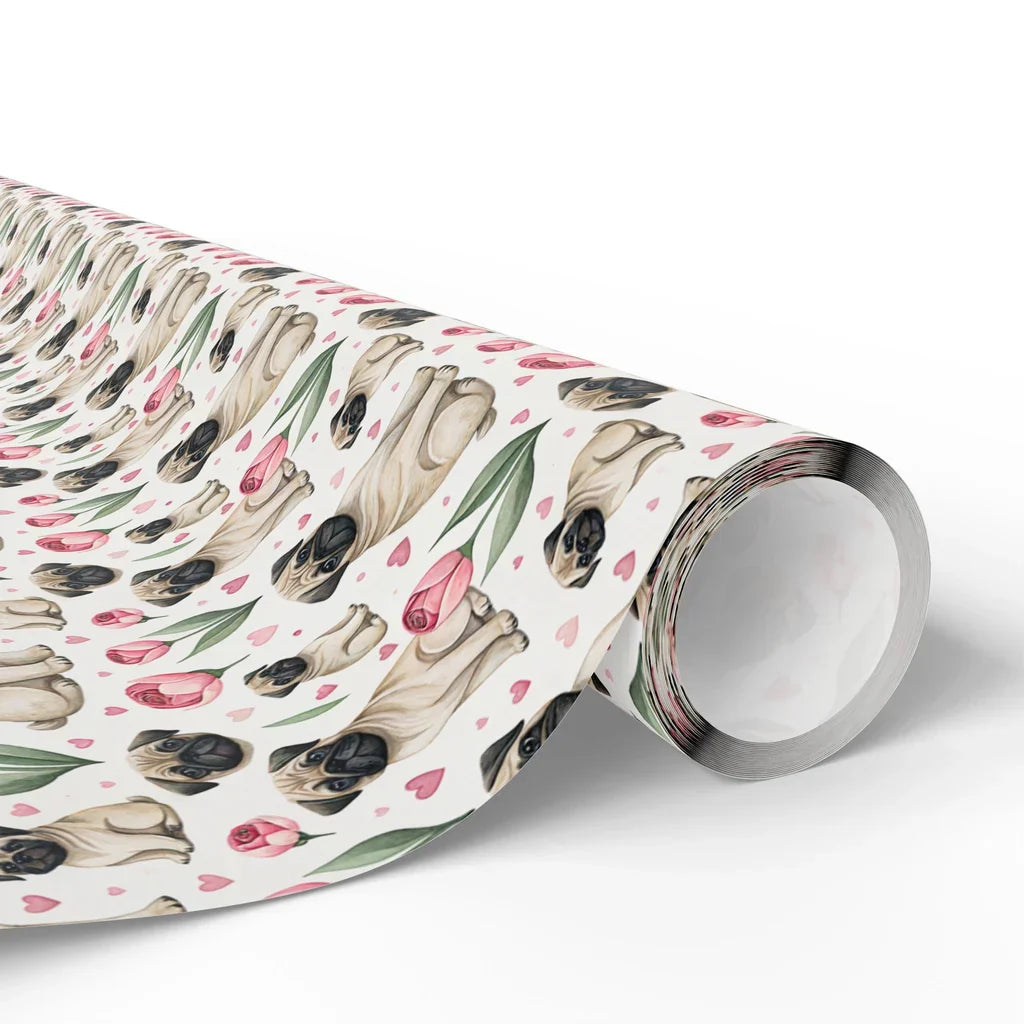 Pug & Tulips Spring Wrapping Paper — paper roll