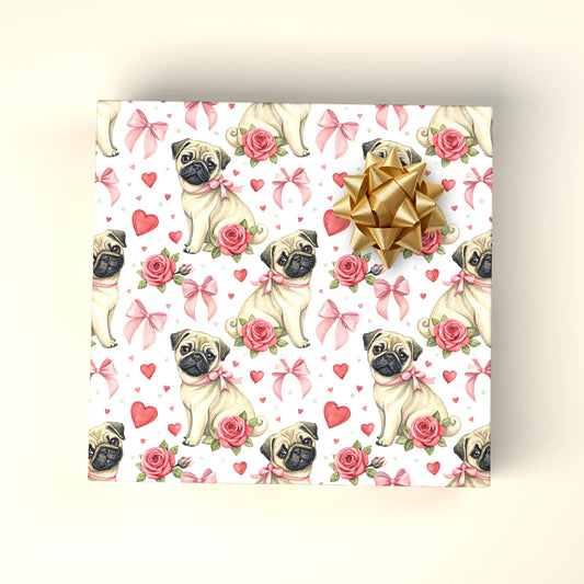 Pug Valentine's Day Wrapping Paper — wrapped gift presentation