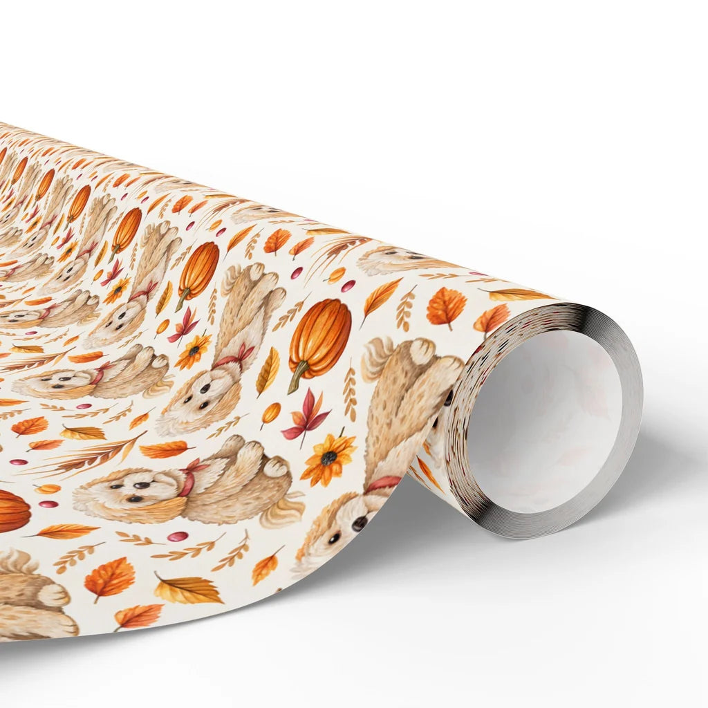 Pumpkin Spice Pup: Goldendoodle Fall Wrapping Paper — paper roll
