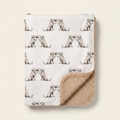 Top-down product photo of the Happy Hour English Cream Golden Retriever sherpa blanket folded on a cream background
