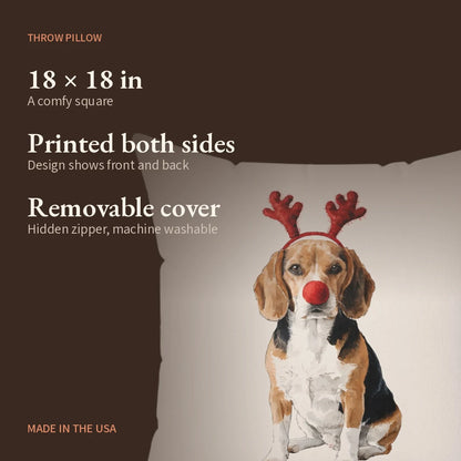 Reindog Beagle Throw Pillow — what you get