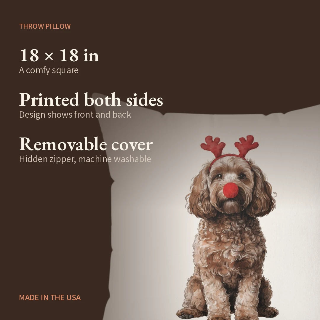 Reindog Cavapoo Throw Pillow — what you get