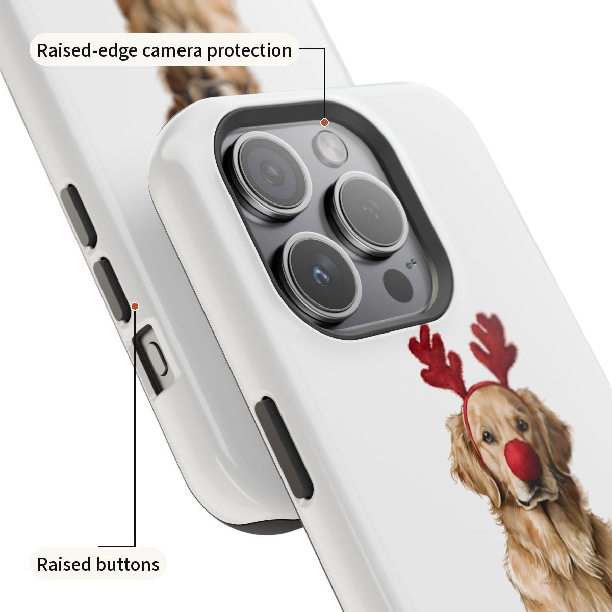 Reindog Golden Retriever Phone Case camera and button detail