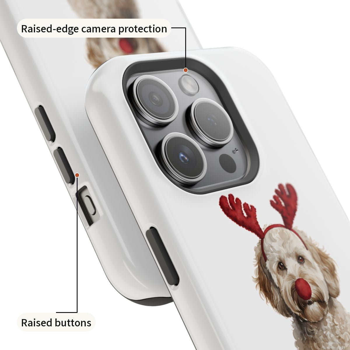 Reindog Goldendoodle Phone Case camera and button detail