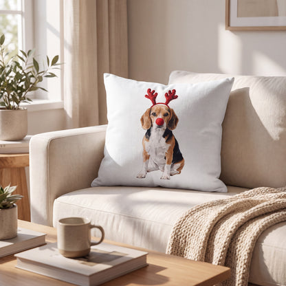Beagle Reindog pillow styled at home