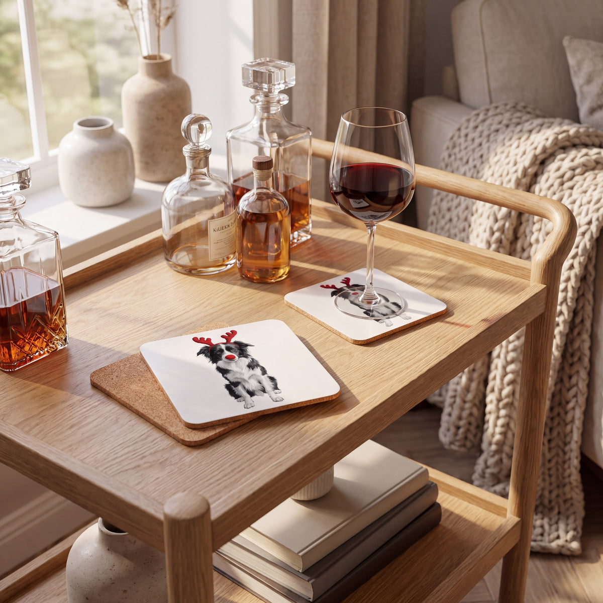 Border Collie Reindog coaster styled at home