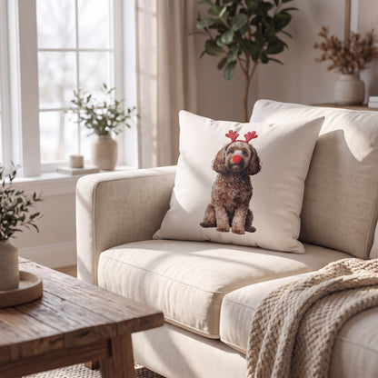 Cavapoo Reindog pillow styled at home