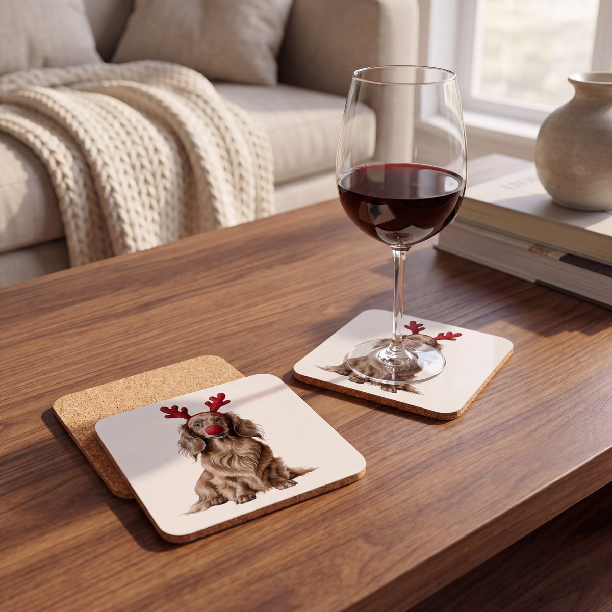 Dachshund Reindog coaster styled at home