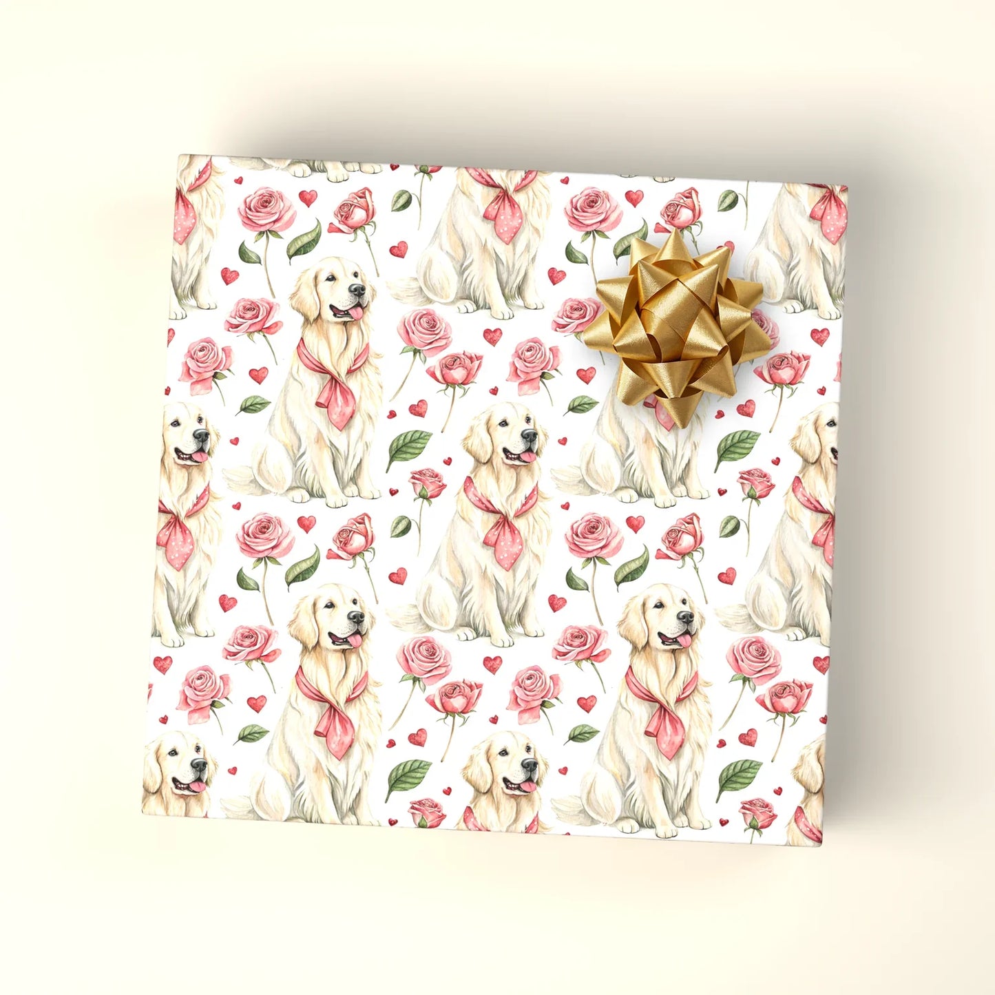 Roses Are Red, Retrievers Are Cuter: Golden Valentine Wrapping Paper — wrapped gift presentation