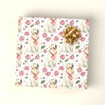Roses Are Red, Retrievers Are Cuter: Golden Valentine Wrapping Paper — wrapped gift presentation