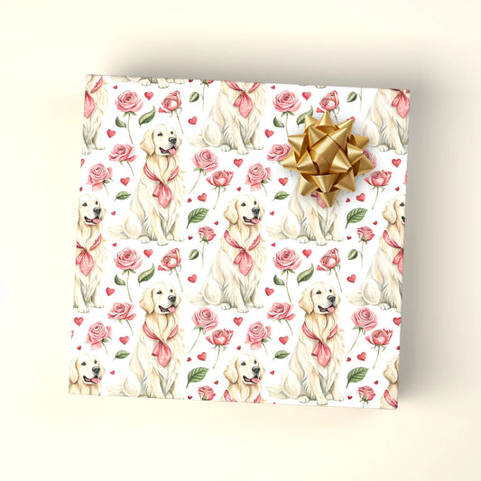 Roses Are Red, Retrievers Are Cuter: Golden Valentine Wrapping Paper — wrapped gift presentation