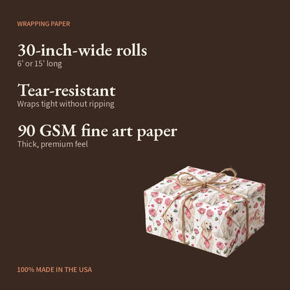 English Cream Golden Retriever Valentine's Day Wrapping Paper — what you get