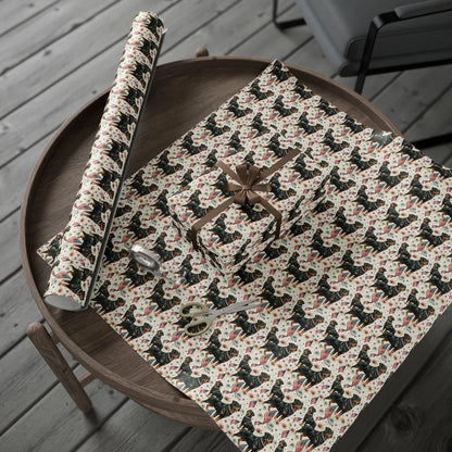Rottweiler Americana Wrapping Paper — gift wrapping presented on a wooden table
