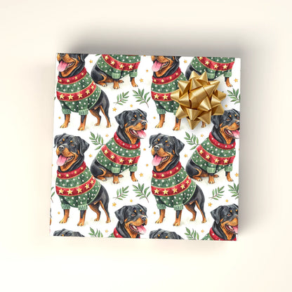 Rottweiler Christmas Ugly Sweater Wrapping Paper — wrapped gift presentation