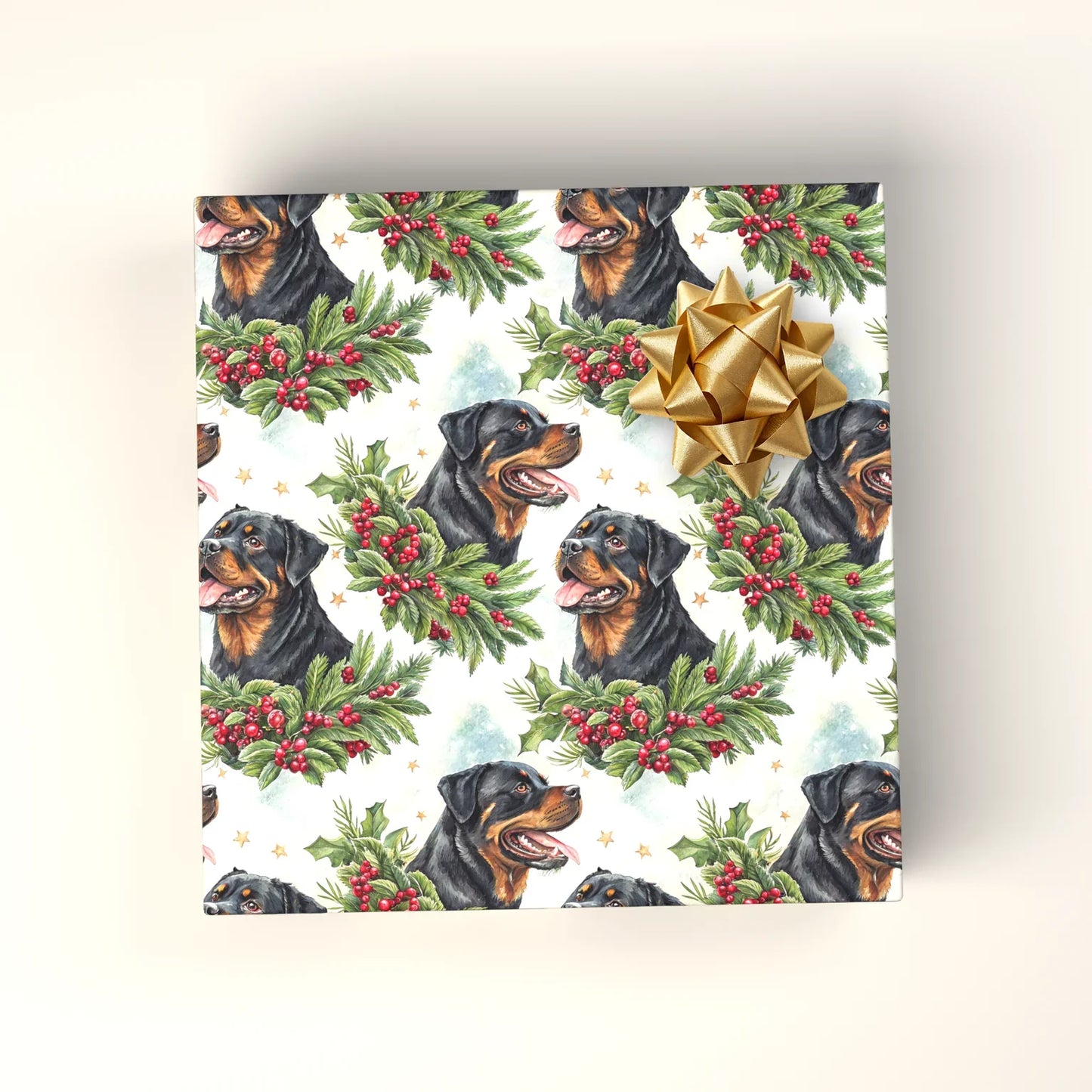 Rottweiler Christmas Wrapping Paper — wrapped gift presentation