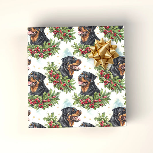 Rottweiler Christmas Wrapping Paper — wrapped gift presentation