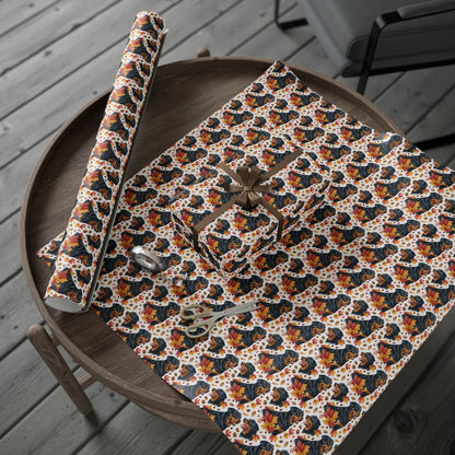 Rottweiler Fall Autumn Wrapping Paper — gift wrapping presented on a wooden table