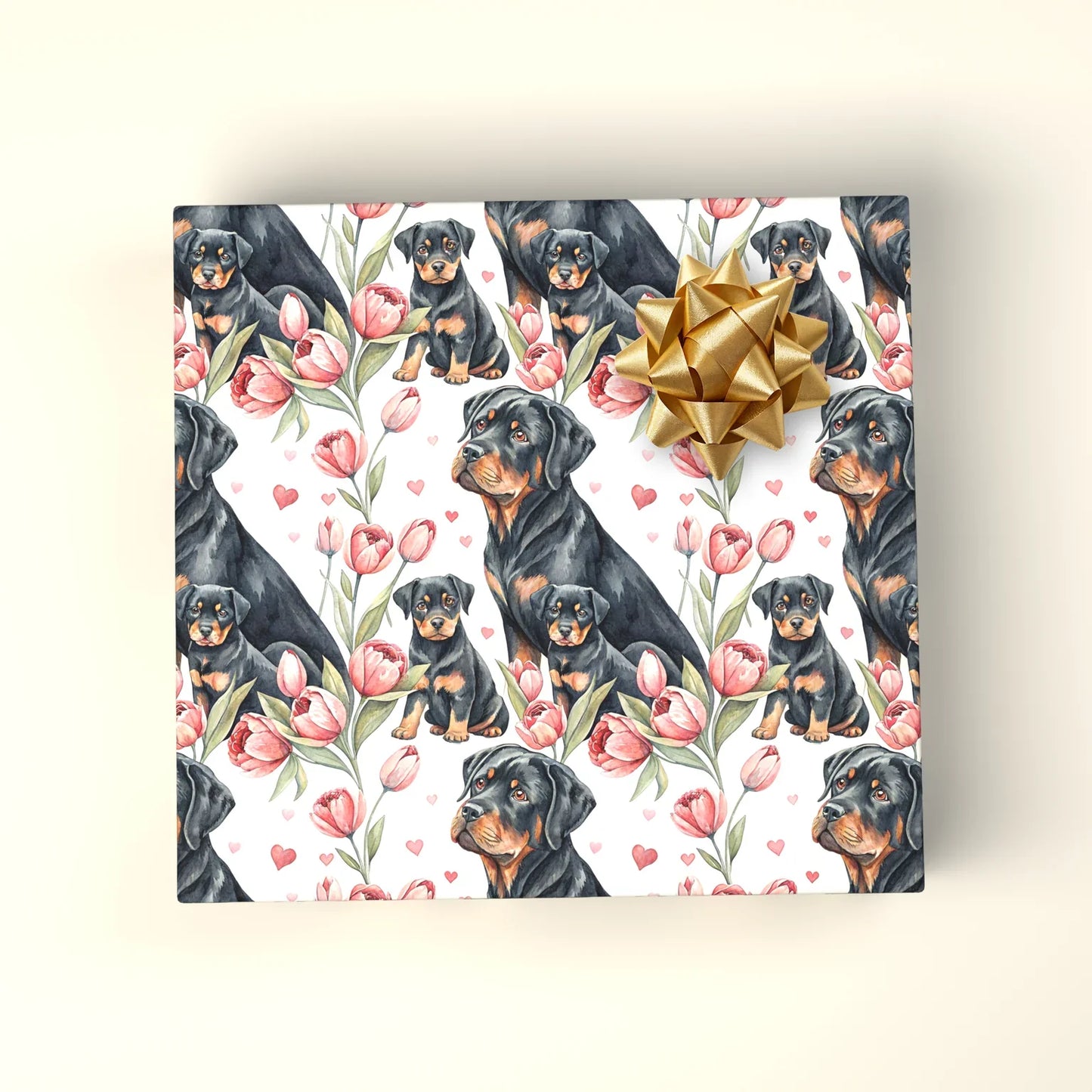 Rottweiler Floral Wrapping Paper — wrapped gift presentation