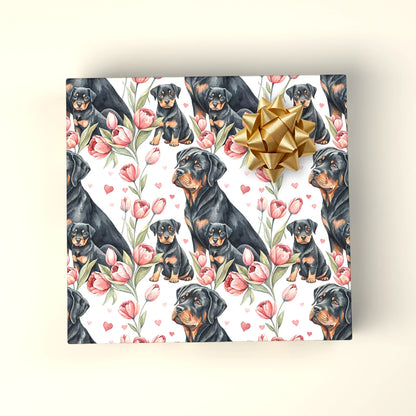 Rottweiler Floral Wrapping Paper — wrapped gift presentation