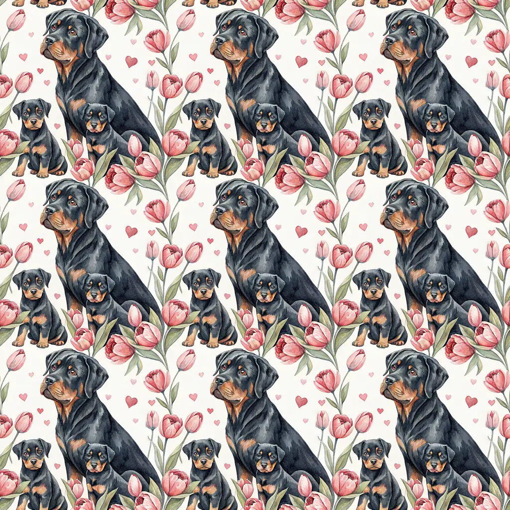 Rottweiler Floral Wrapping Paper — repeating pattern tile