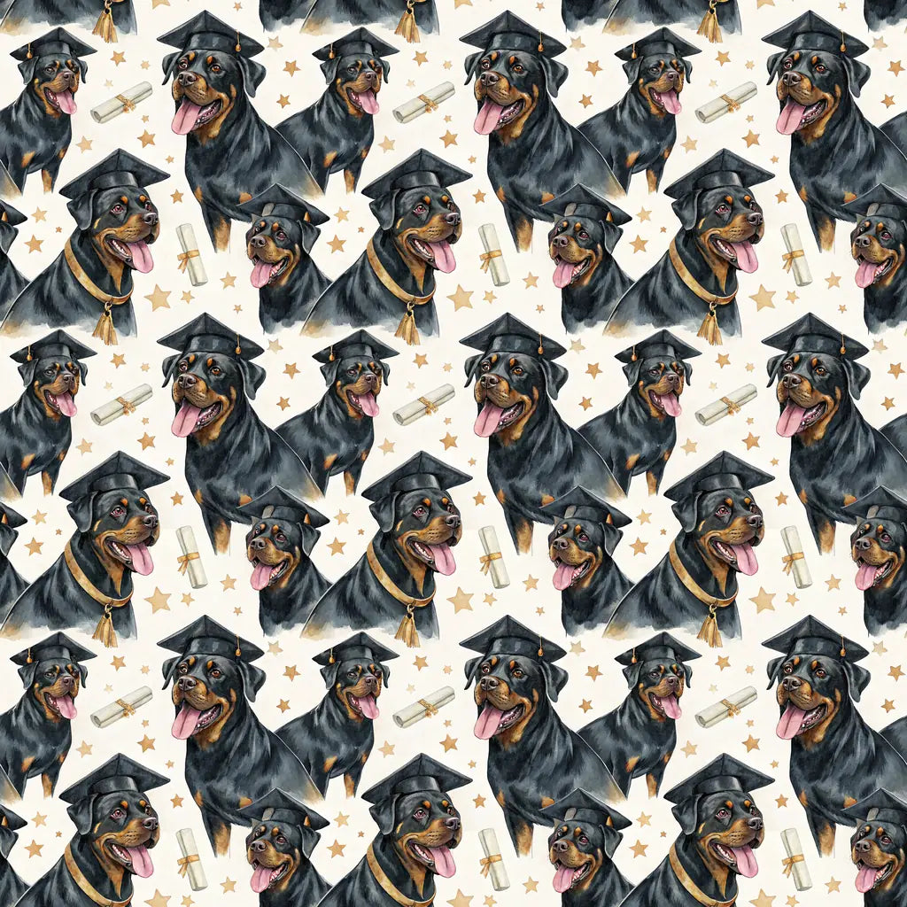 Rottweiler Graduation Wrapping Paper — repeating pattern tile