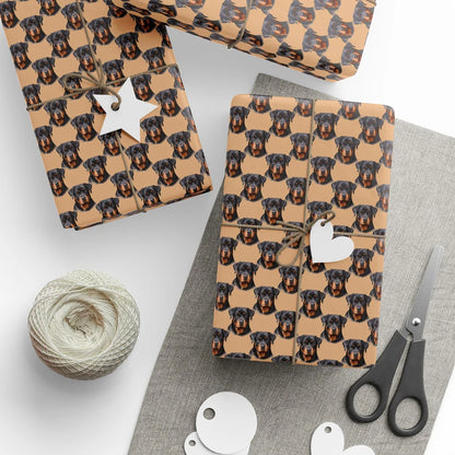 Rottweiler Portrait Wrapping Paper — styled gift wrapping with scissors and twine