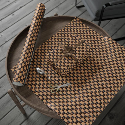 Rottweiler Portrait Wrapping Paper — gift wrapping presented on a wooden table