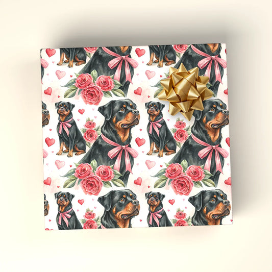 Rottweiler Valentine's Day Wrapping Paper — wrapped gift presentation