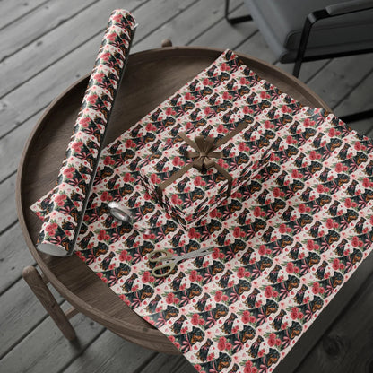 Rottweiler Valentine's Day Wrapping Paper — gift wrapping presented on a wooden table