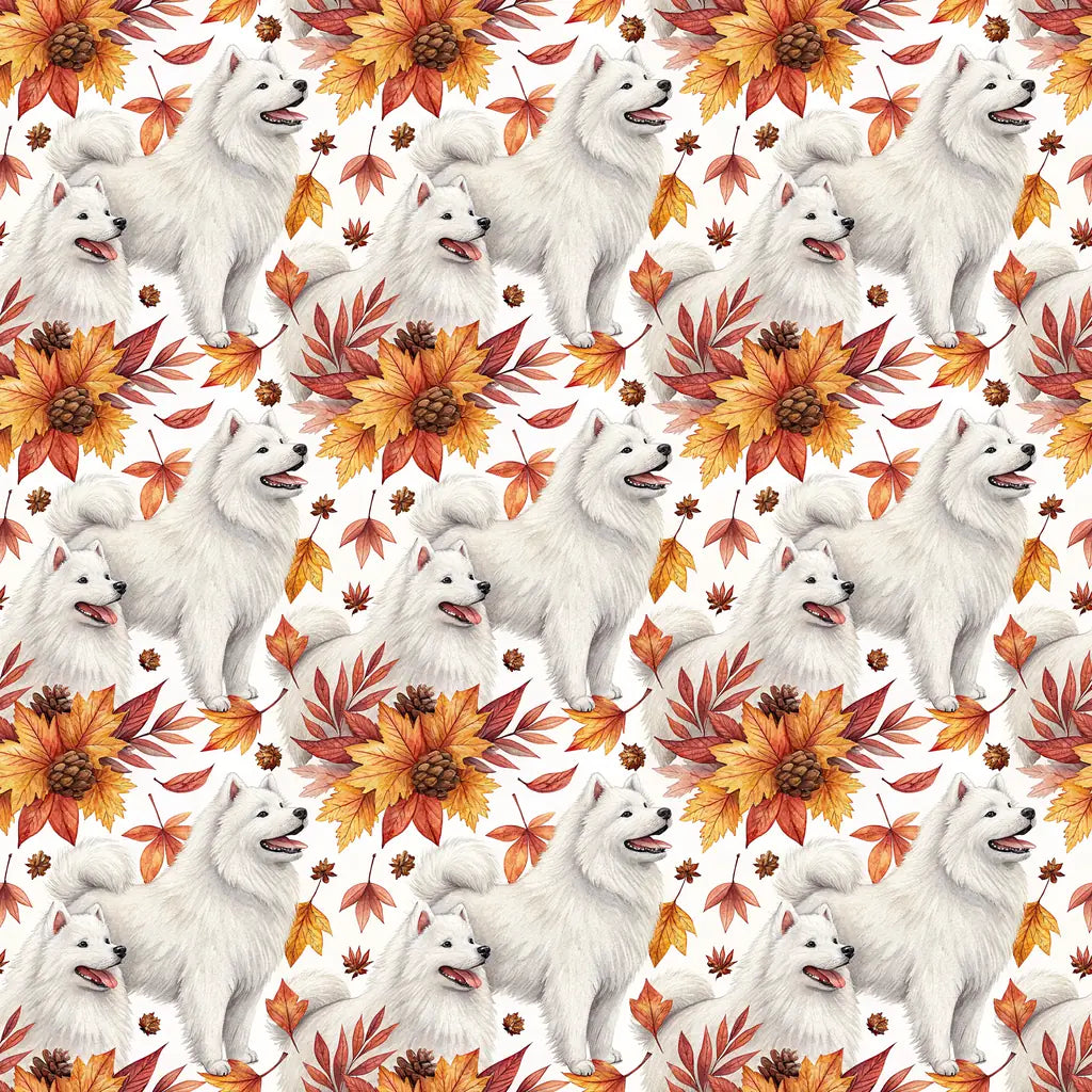 Samoyed Autumn Wrapping Paper — repeating pattern tile