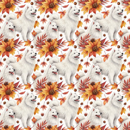 Samoyed Autumn Wrapping Paper — repeating pattern tile