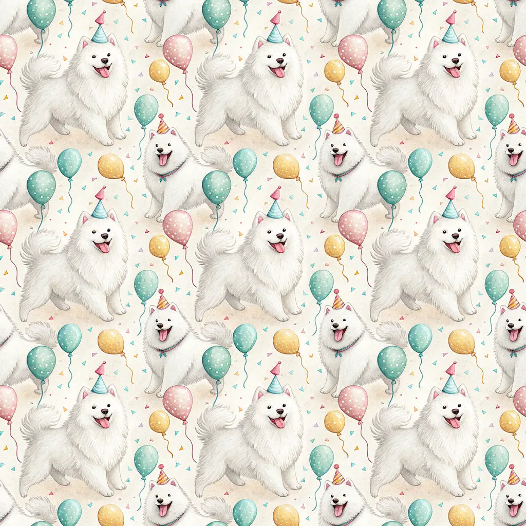 Samoyed Birthday Wrapping Paper — repeating pattern tile