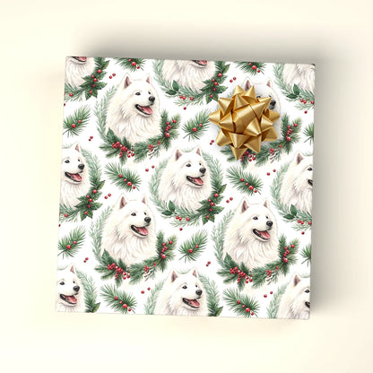 Samoyed Portrait Wreath Wrapping Paper — wrapped gift presentation