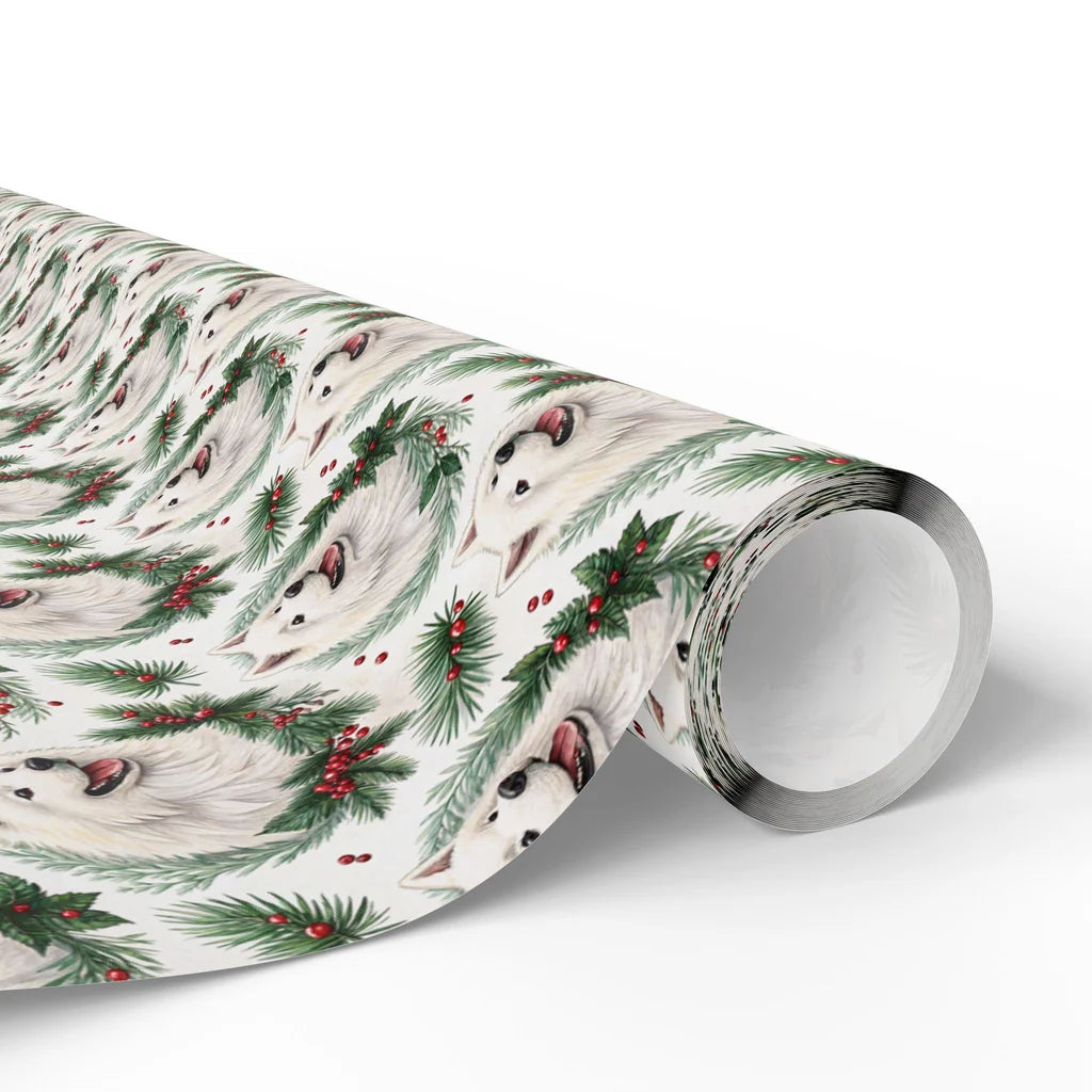 Samoyed Portrait Wreath Wrapping Paper — paper roll