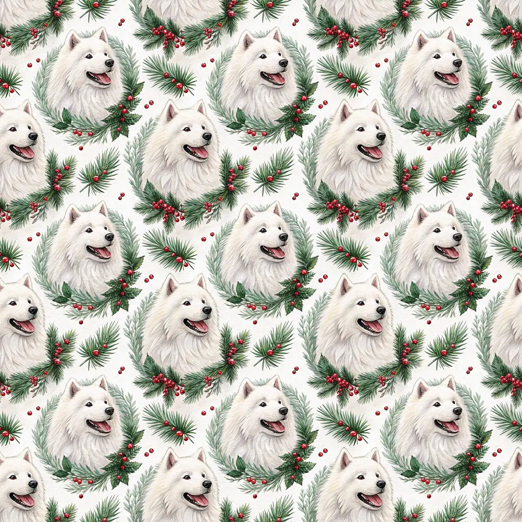 Samoyed Portrait Wreath Wrapping Paper — repeating pattern tile