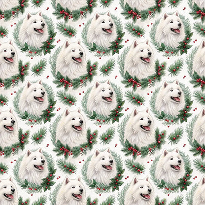 Samoyed Portrait Wreath Wrapping Paper — repeating pattern tile