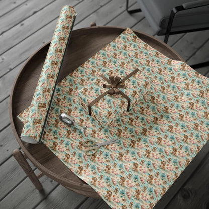 Sandy Paws: Cocker Spaniel Beach Day Wrapping Paper — gift wrapping presented on a wooden table
