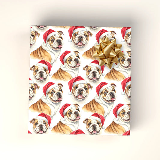Santa Bulldog Christmas Wrapping Paper — wrapped gift presentation