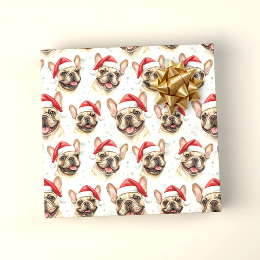 Santa Frenchie Christmas Wrapping Paper — wrapped gift presentation