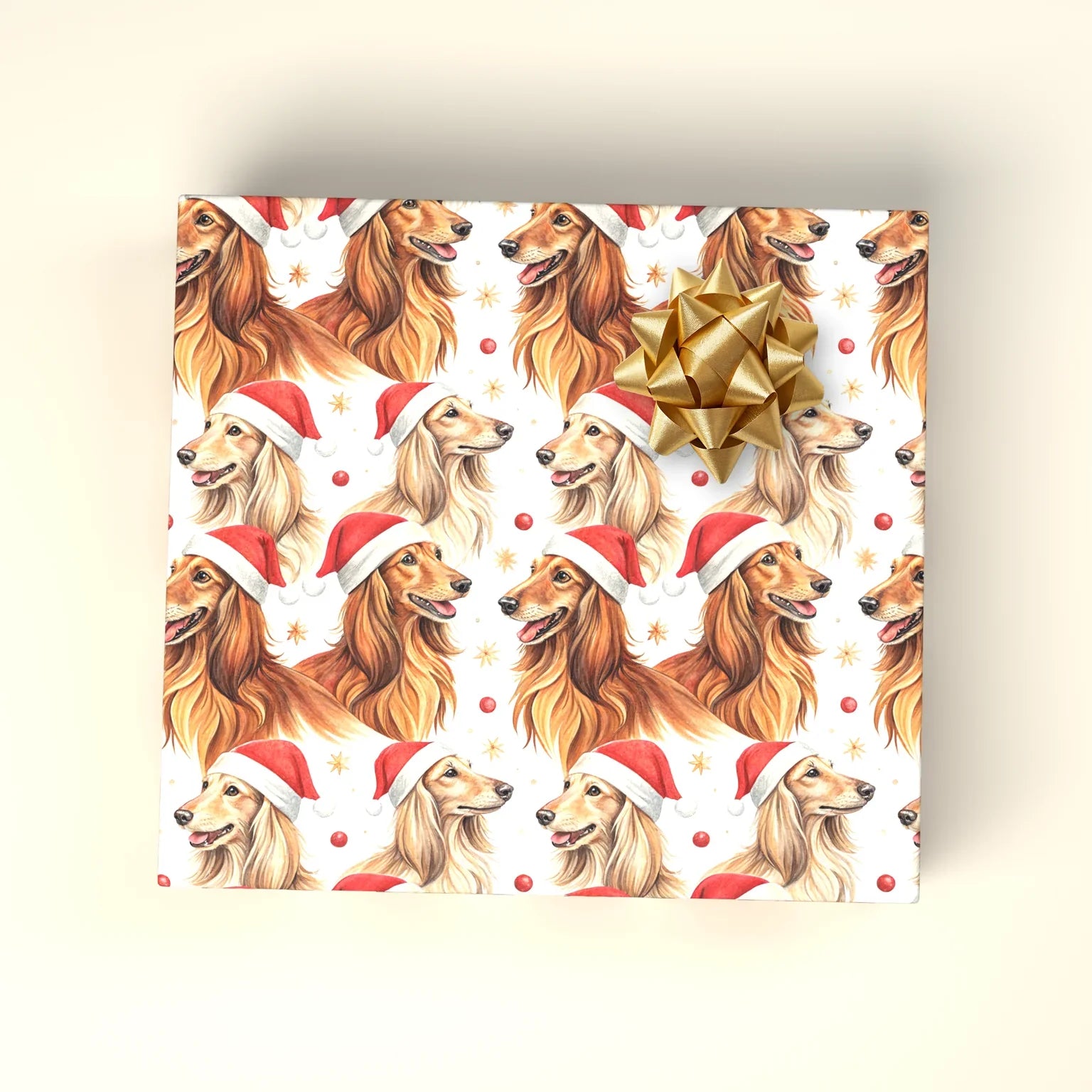 Santa Paws Afghan Hound Christmas Wrapping Paper — wrapped gift presentation