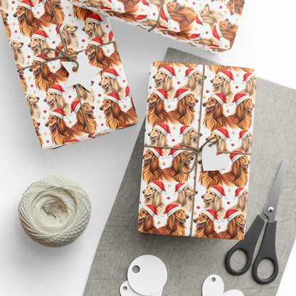 Santa Paws Afghan Hound Christmas Wrapping Paper — styled gift wrapping with scissors and twine