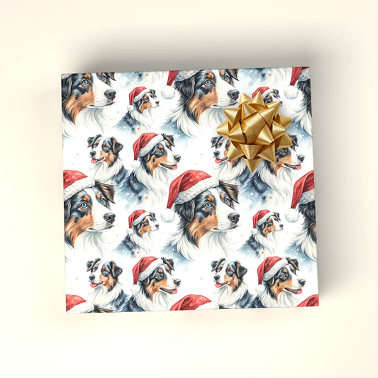 Santa Paws Australian Shepherd Christmas Wrapping Paper — wrapped gift presentation
