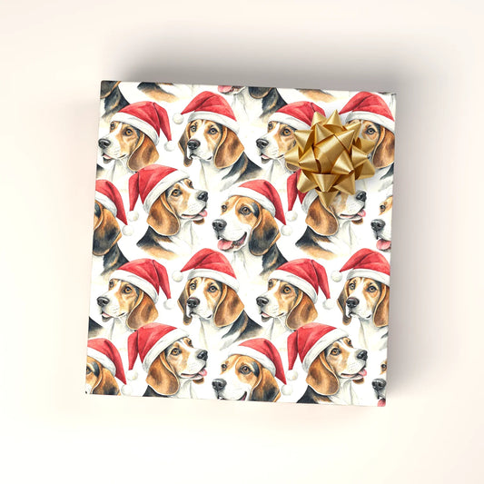 Santa Paws Beagle Christmas Wrapping Paper — wrapped gift presentation