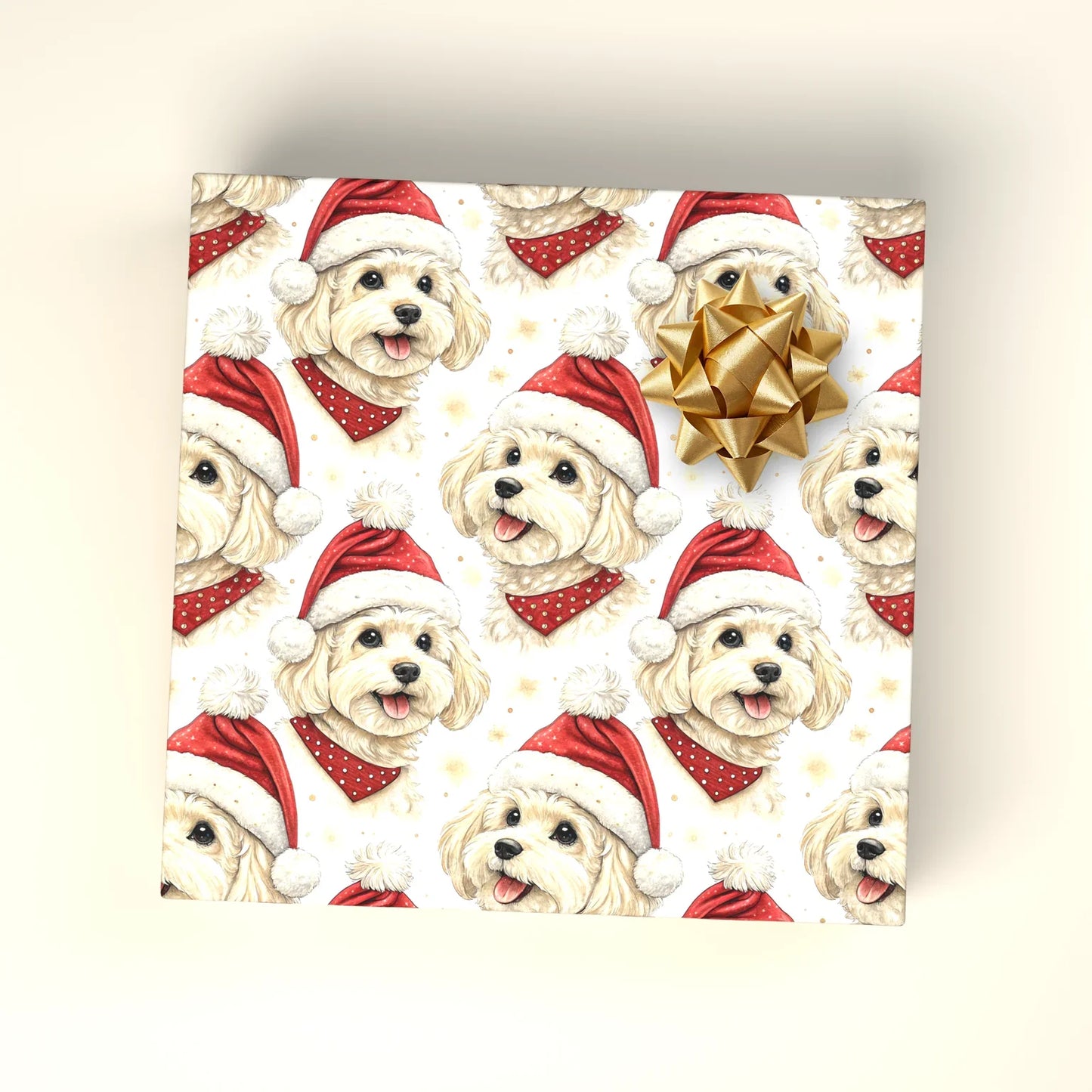 Santa Paws Bichon Frise Christmas Wrapping Paper — wrapped gift presentation