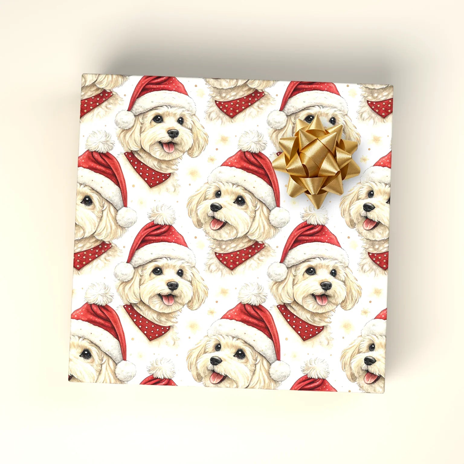 Santa Paws Bichon Frise Christmas Wrapping Paper — wrapped gift presentation